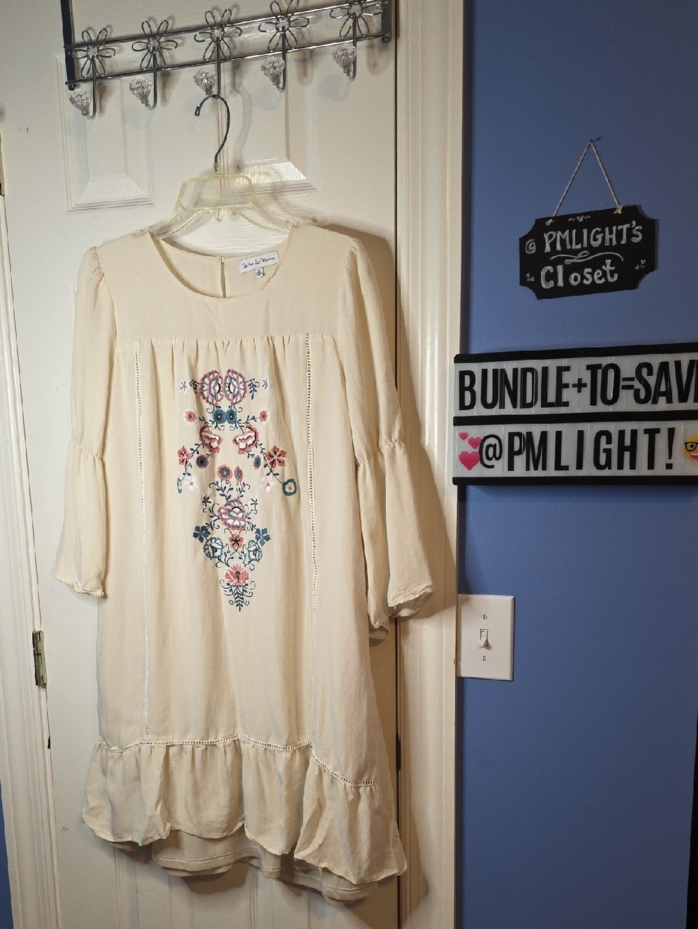 Ashley LeMieux XL Embroidered Cream Boho Shift Dress